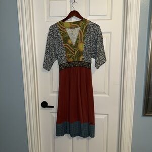 Matilda Jane Oh Liza You and Me Bohemian Floral Embroidered Mixed Media dress L